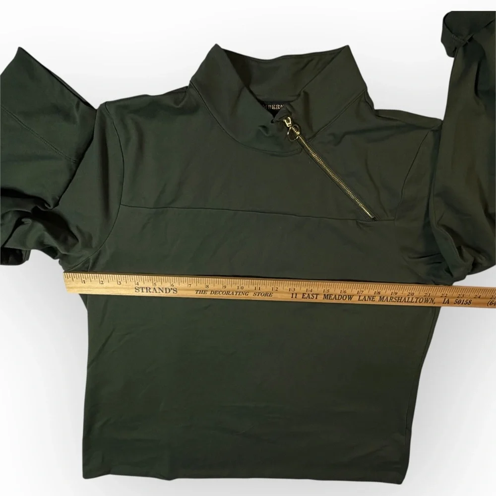 AmberNoon II SunSavy UPF50‎ Asymmetric Zip Pullover Top Dark Green Women's Large